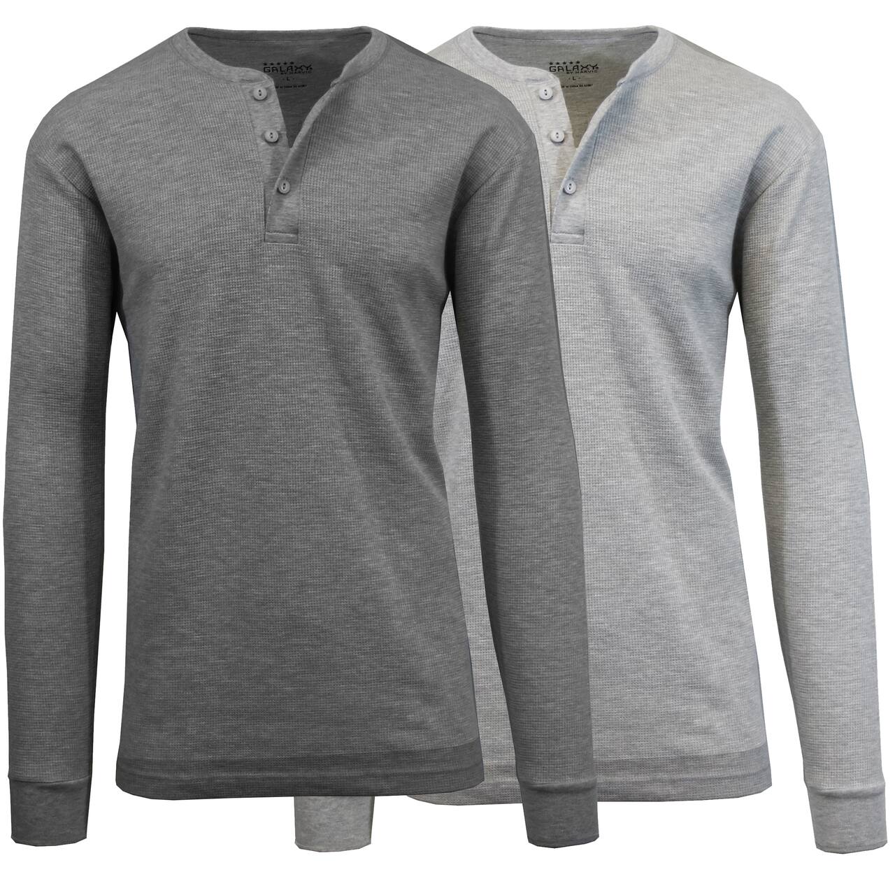 Men's Long Sleeve Waffle-Knit Thermal Henley Shirt 2 Pack